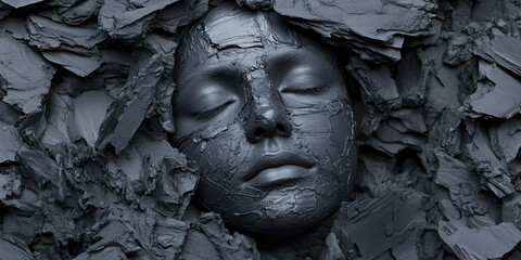 Wall Mural - Face Embedded in Gray Textured Material