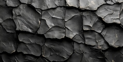 Poster - Panorama with black granite slabs as the background