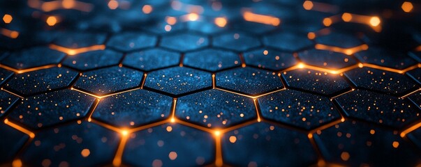 Poster - a 3d rendering of a background pattern featuring black, blue, and orange hexagons