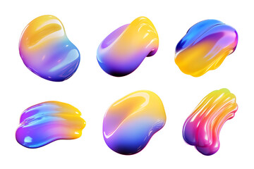 Poster - Bold colorful liquid blob 3D shapes set isolated. Vibrant gradient silicone fluid 3D element, abstract melted object. Ai generated