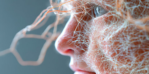 Poster - Human Face Partially Covered by White and Brown Filaments