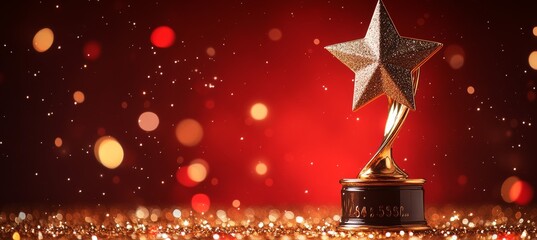 Wall Mural - star trophy award for music nomination winner with bokeh light sparkle background. generative ai tec
