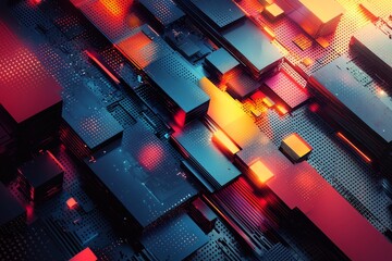 Poster - Abstract 3D orange and blue fractal background generated by AI