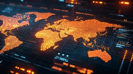 Poster - Digital world map highlighting connectivity with glowing data points and intricate circuitry