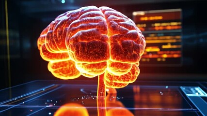 Poster - A glowing brain model demonstrating advanced neural connections in a futuristic lab setting