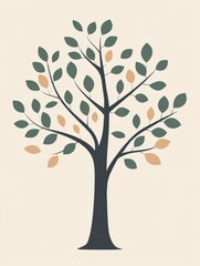 Aufkleber - Stylized tree icon with branches and multi colored leaves on a neutral background for decorative purposes. Generative AI