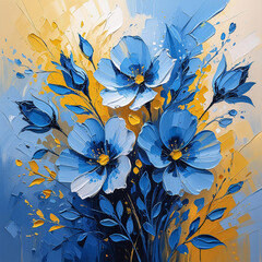 Floral flowers painted on blue and yellow colours