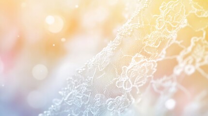 Poster - Delicate white lace fabric with soft bokeh effect and pastel colors creates a dreamy background