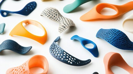 Poster - Colorful silicone designs showcasing various shapes and textures on a white background for creative use