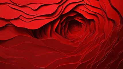 Poster - Abstract red layered paper art with flowing curves and depth creating a tunnel effect