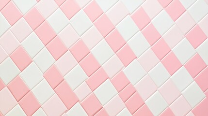 Poster - Pink and White Diamond Patterned Tiles Forming a Textured Surface for Design Projects