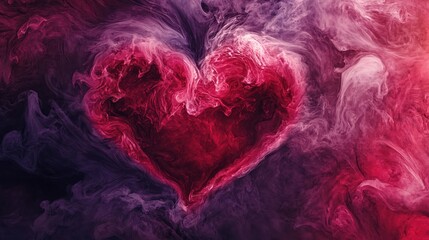 Aufkleber - Heart shaped smoke in shades of red and purple swirling in an abstract artistic background