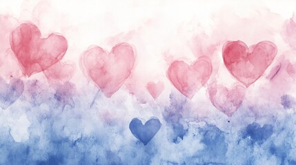 Aufkleber - Watercolor hearts in pink and blue on a soft background creating a romantic and dreamy effect