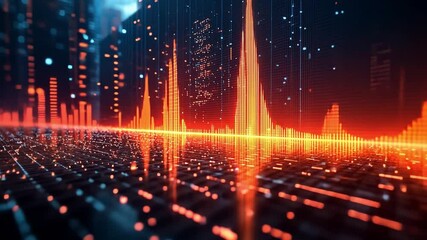 Poster - Digital waveform visualizes data patterns in vibrant orange on a dark background