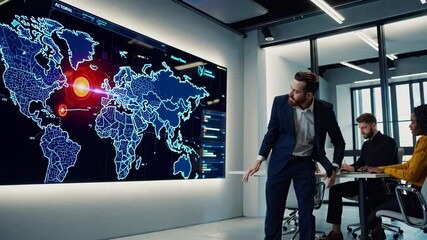 Poster - Business presentation on global market trends in a modern conference room setting