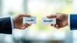 © PixelPlace - leadership development skills responsibility. Two hands exchanging cards labeled 'Leader' and 'Manager,' symbolizing the distinction between leadership and management roles.