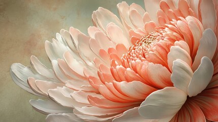 Poster - Elegant peach and white flower with textured petals in a soft light artistic composition