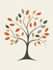 Aufkleber - Stylized tree icon featuring colorful leaves and branches in warm autumn hues for creative projects and designs. Generative AI