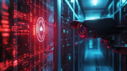 Aufkleber - AI-powered surveillance camera featuring a glowing red light, ideal for security and monitoring applications.