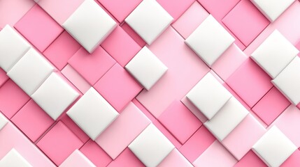 Poster - Pink and white geometric pattern of squares with a soft and modern design for background use