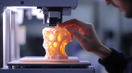 Poster - Person using a three d printer to create a complex object with a glowing interior