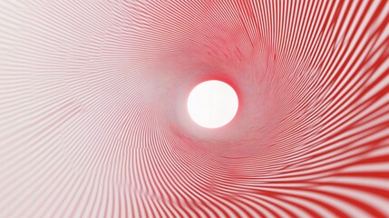 Poster - Red and white lines converge towards a bright circle creating a tunnel effect abstract art
