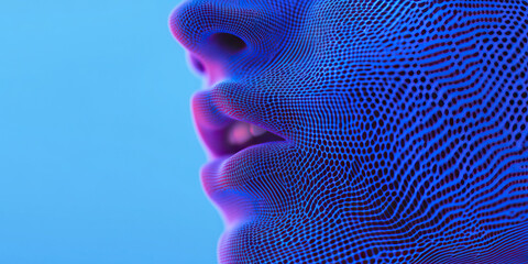 Poster - Digital Mesh Face Profile: Blue and Pink Hue