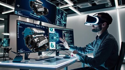 Leinwandbilder - Exploring virtual reality technology in a modern workspace with advanced computer systems