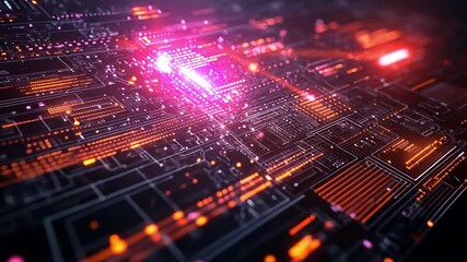 Poster - Futuristic digital circuit design with colorful lights and patterns at night