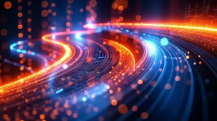 Poster - illuminated paths of light and energy creating a vibrant abstract digital landscape at night
