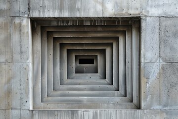 Poster - Abstract architectural detail of a concrete wall with protruding squares creating a perspective illusion