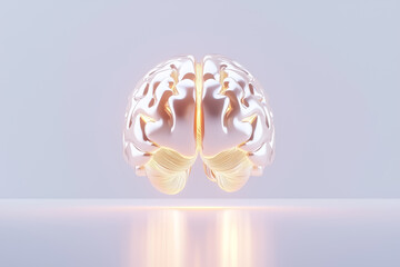 Poster - A faint outline of an AI brain hovers in a white void, illuminated with soft light. It conveys a subtle sense of innovation and modernity, enhancing the minimalist aesthetic at midday
