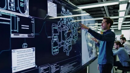 Fototapete - Engineers collaborate in modern workspace focused on design and development in a high-tech environment