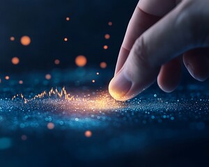 Leinwandbilder - An image of a hand interacting with a holographic display, showcasing futuristic technology and digital interaction.