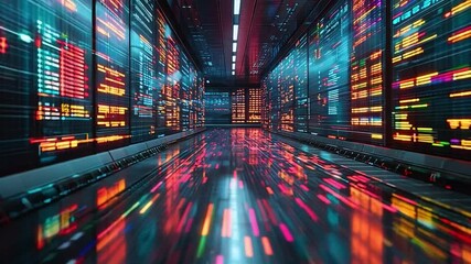 Poster - Illuminated data corridor in a high-tech server room during nighttime operations