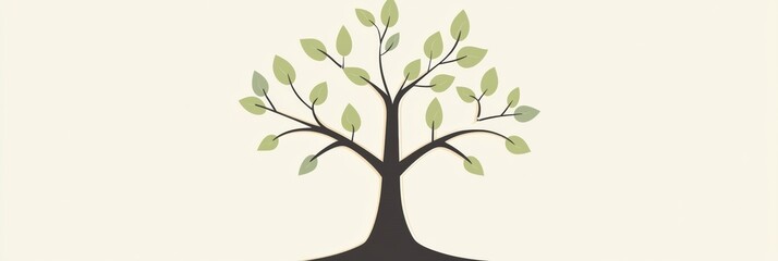 Aufkleber - Symbolic tree icon featuring branches and leaves representing growth and nature in a simple, minimalistic design. Generative AI