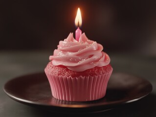 Wall Mural - Pink Cupcake with Lit Candle