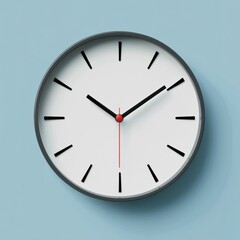Leinwandbilder - Simple wall clock displaying time with black and red hands against a light blue background in contemporary style. Generative AI