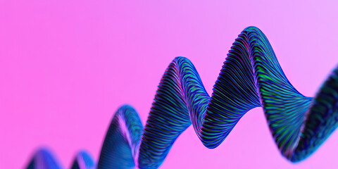 Poster - digital rendering of a blue-green helix on pink background