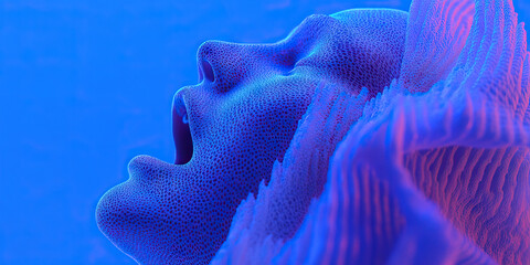 Poster - 3D Render: Porous Textured Face and Surface in Blue and Purple Lighting