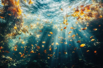Fototapete - A vibrant abstract underwater scene, where colors flow and blend seamlessly, creating an ethereal