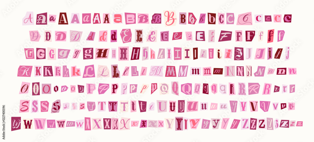 Set of pink anonymous font. Magazine cutout alphabet. Cuts from ...