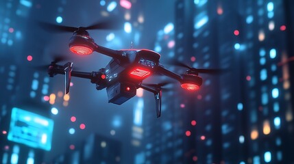 Aufkleber - A futuristic AI-powered surveillance drone hovering in the air, showcasing advanced technology and design.