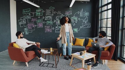 Fototapete - Collaborative brainstorming session in a modern office space with creative discussions and ideas shared among team members