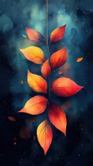 Wall Mural - Autumn leaves hanging, dark background, fall season, nature art, wallpaper