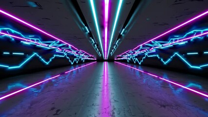 Poster - neon lights create a vibrant atmosphere in an underground passage in a modern urban setting