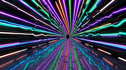 Leinwandbilder - Vibrant light tunnel creates futuristic experience with colorful neon patterns in digital art environment