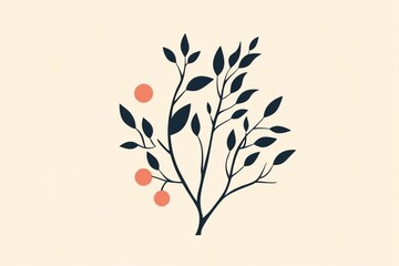 Aufkleber - Tree icon featuring branches, leaves, and fruit on a soft background with a serene design emphasizing nature and growth. Generative AI