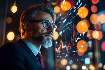 Poster - A business consultant standing in front of a large screen showing a presentation, with a team of professionals listening attentively