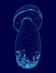 Fototapete - Blue image of a mushroom with a blue stem. The mushroom is surrounded by a blue background